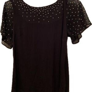 Black Embellished Short Sleeve Blouse